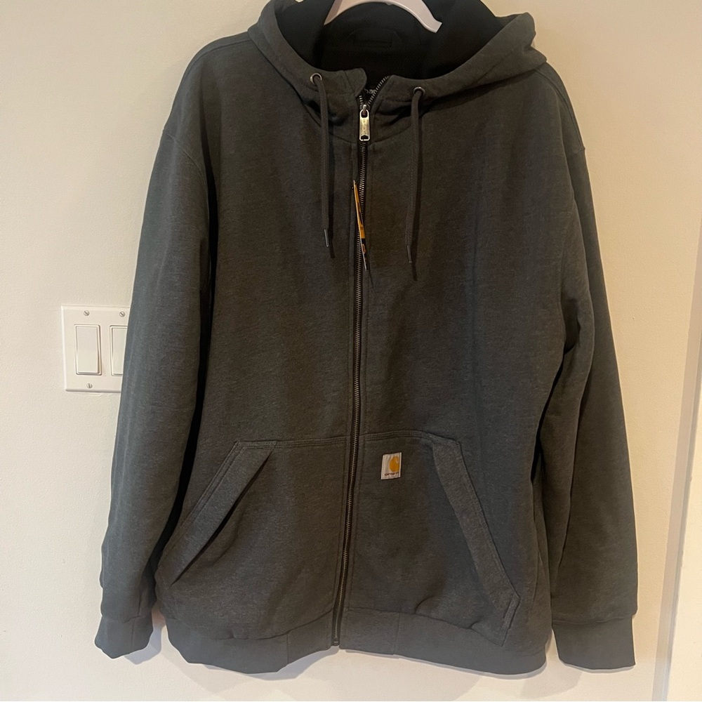 NEW Carhartt Rain Defender Midweight Thermal Lined Zip Grey Sweatshirt Hoodie